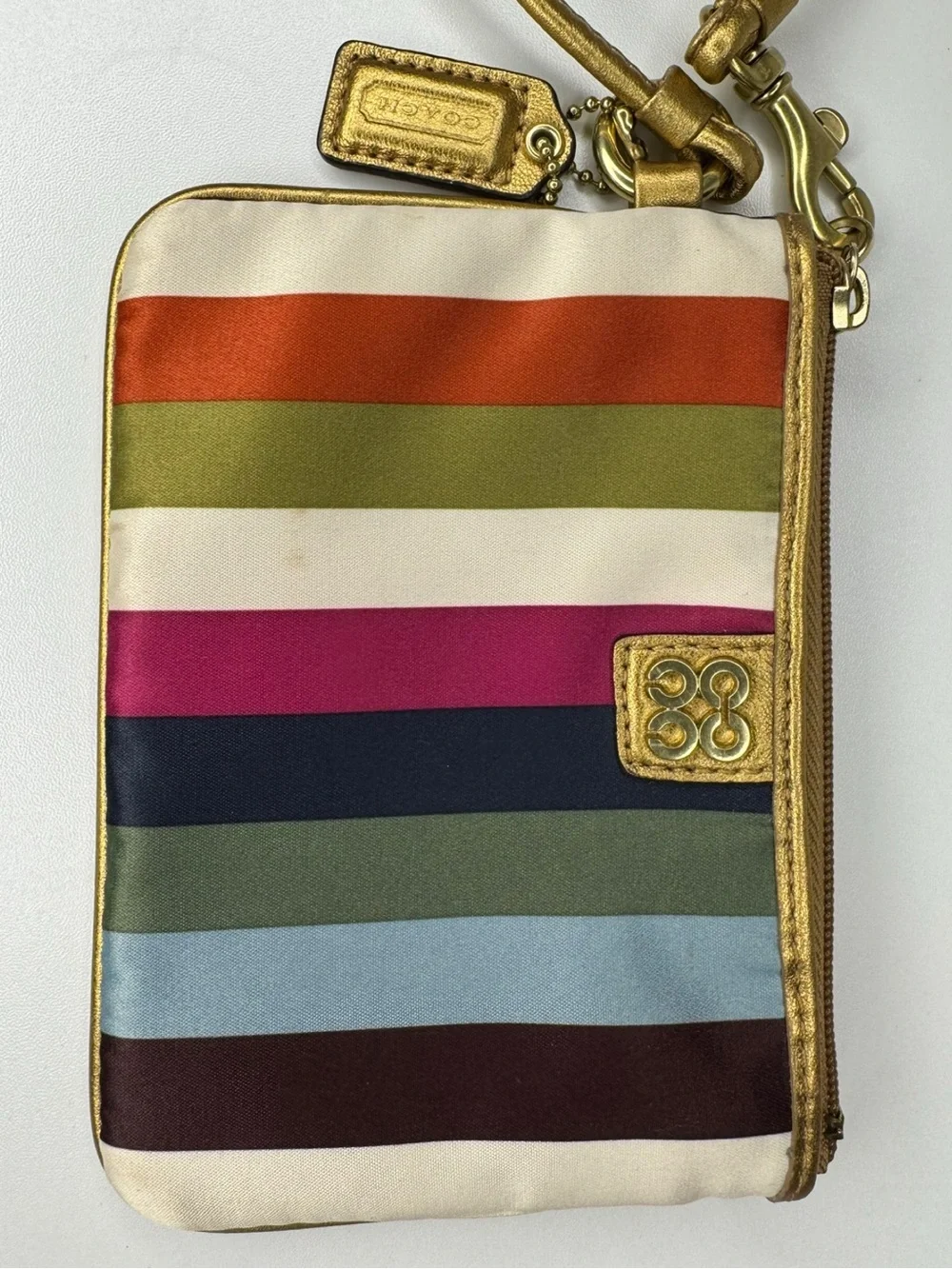 Coach Legacy Stripe 65th Anniversary Satin Wristlet
